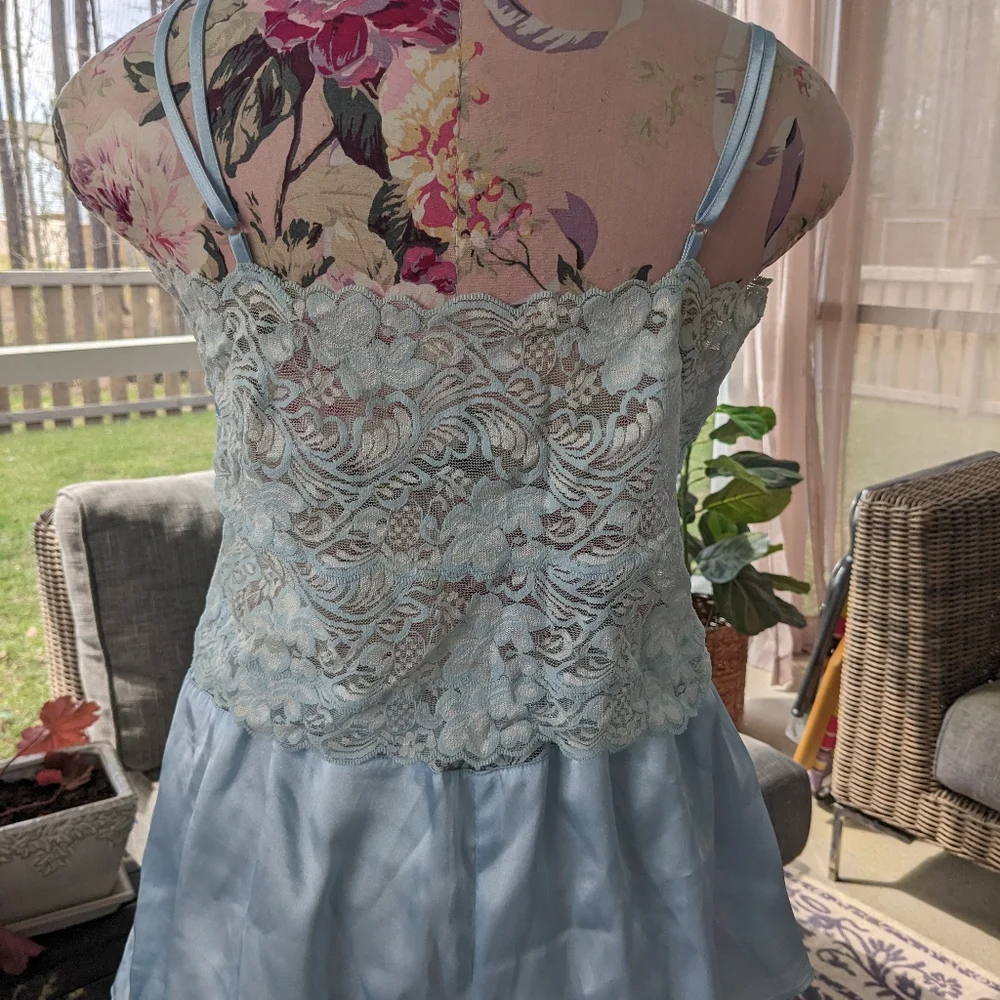 Light Blue Satin & Lace Sleep Set